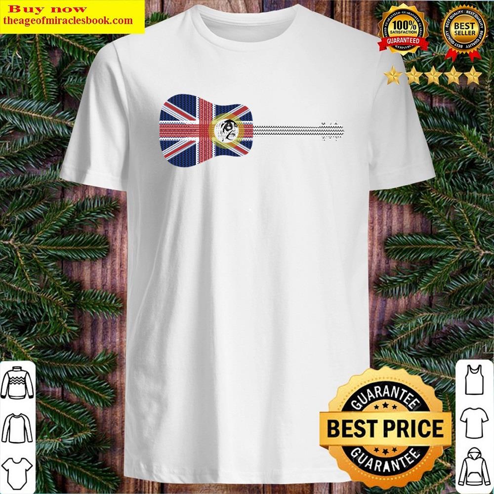 Guitar Silhouette With Union Jack Flag Overlay Pattern Shirt