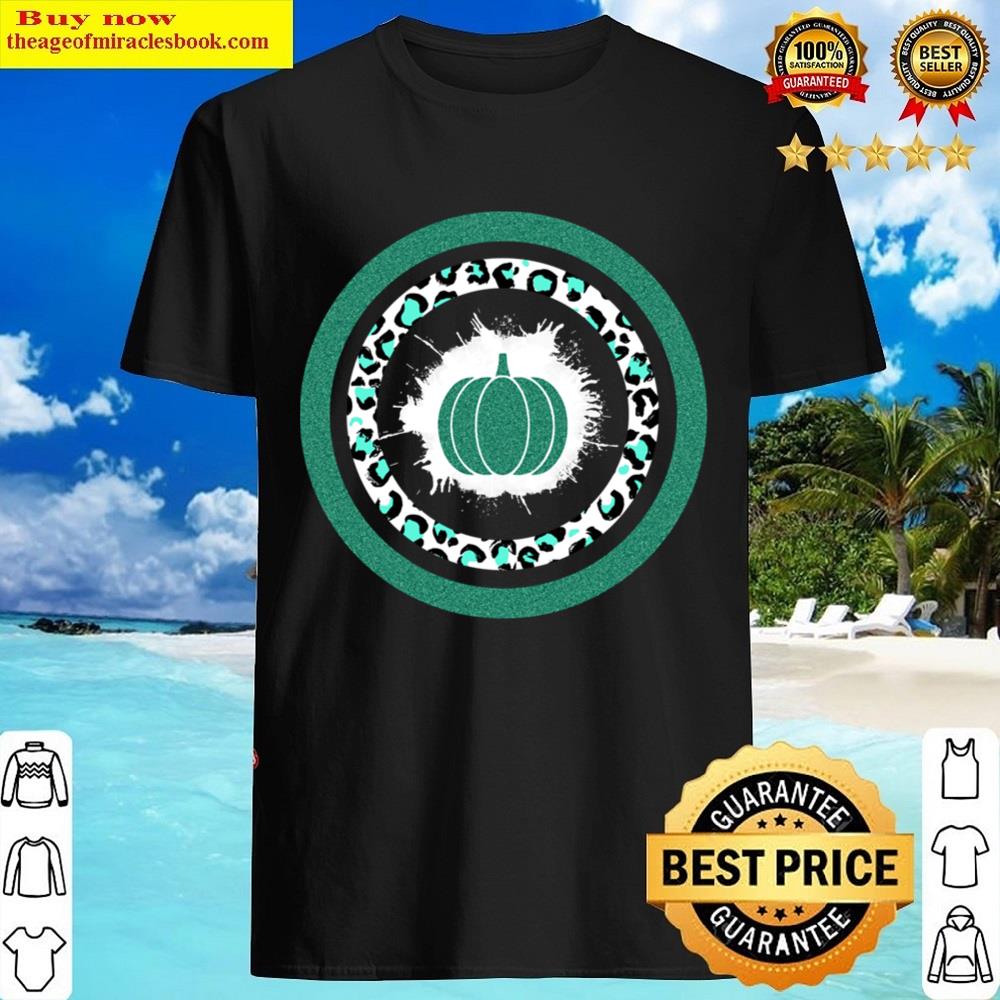 Glitter Pumpkin Leopard Rings Teal Shirt