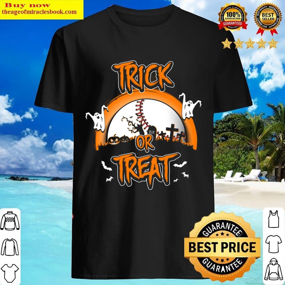 Halloween Pattern Trick Or Treat And Baseball Essential Shirt Halloween Pattern Trick Or Treat And Baseball Essential Shirt