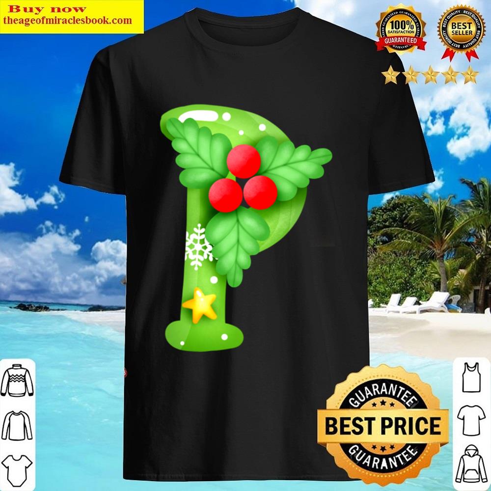Initial Monogram Christmas Holiday Letter P Essential Shirt