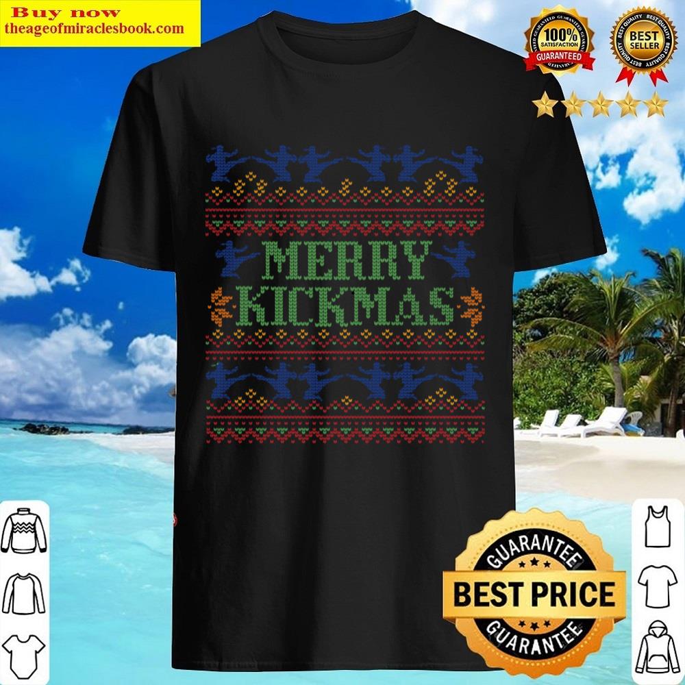 Merry Kickmas Ugly Christmas Pattern Christmas Knitting Pullover Shirt