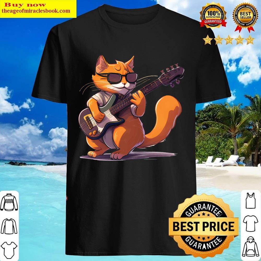 Orange Cat Playing Guitar Active Shirt