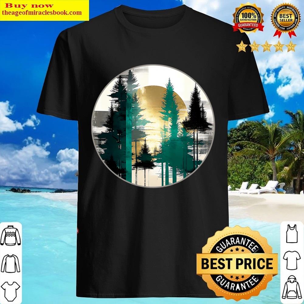 Sunlit Sentinels Rustic Pine Trees With Golden Sun Shirt