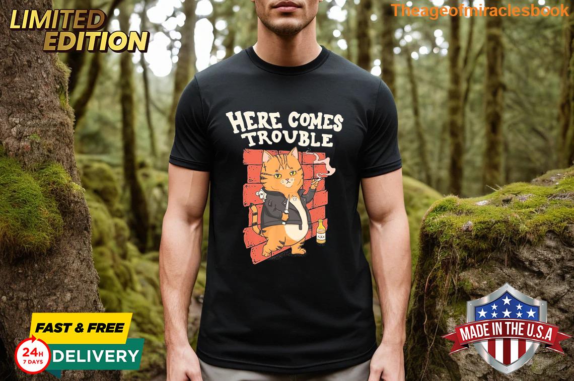 Sparky Here Comes Trouble Cat Printed T-shirt
