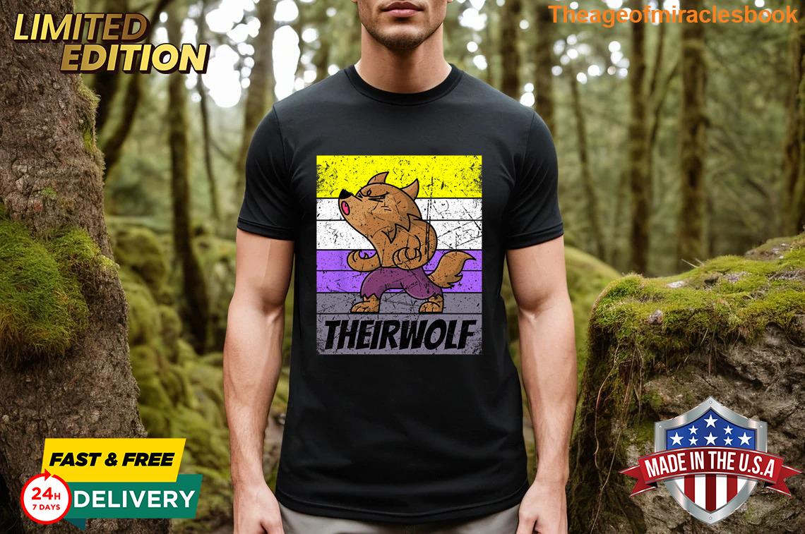 Funny Vintage Theirwolf Nonbinary Pride Non Binary Lgbtq Statement T-shirt
