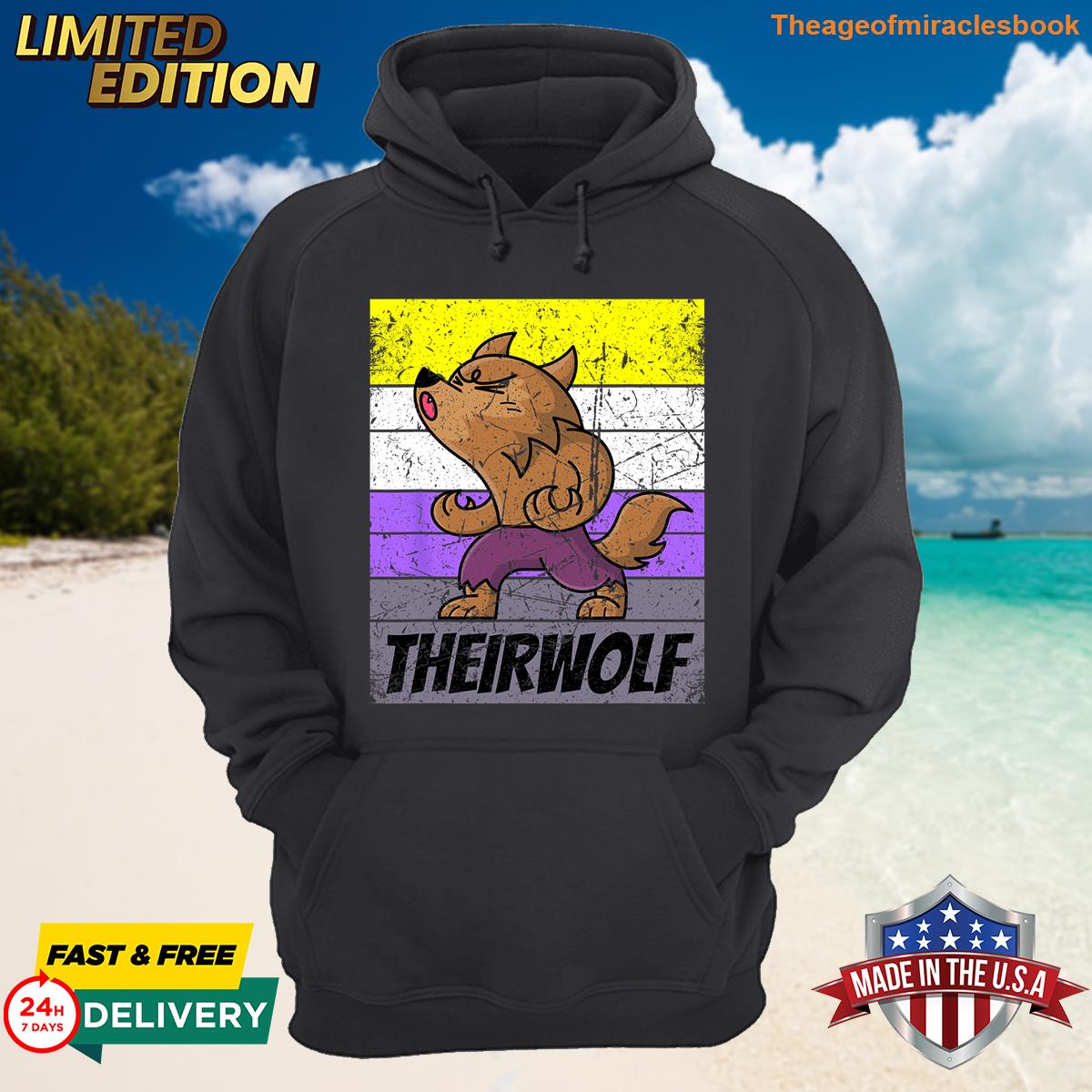 Alternative view of Funny Vintage Theirwolf Nonbinary Pride Non Binary Lgbtq Statement T-shirt