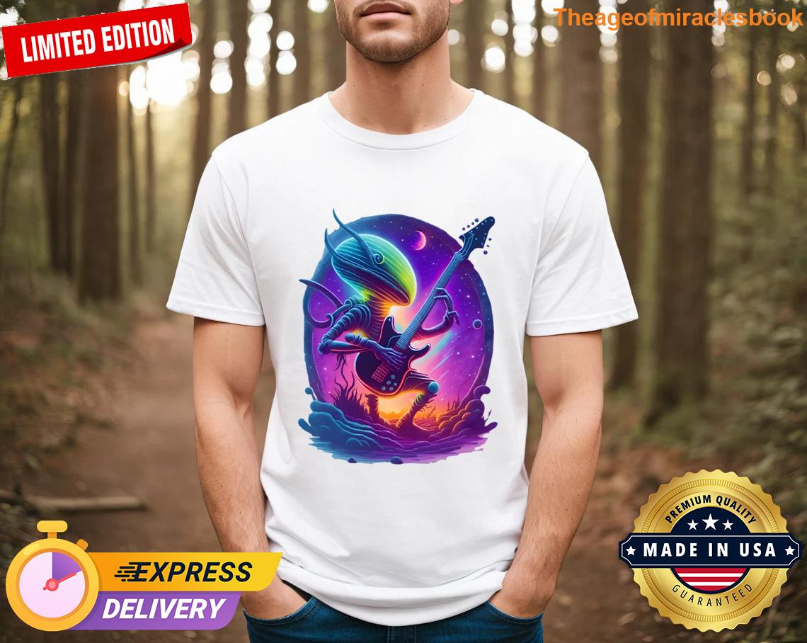 Pretty Alien Playing Guitar On sale T-shirt