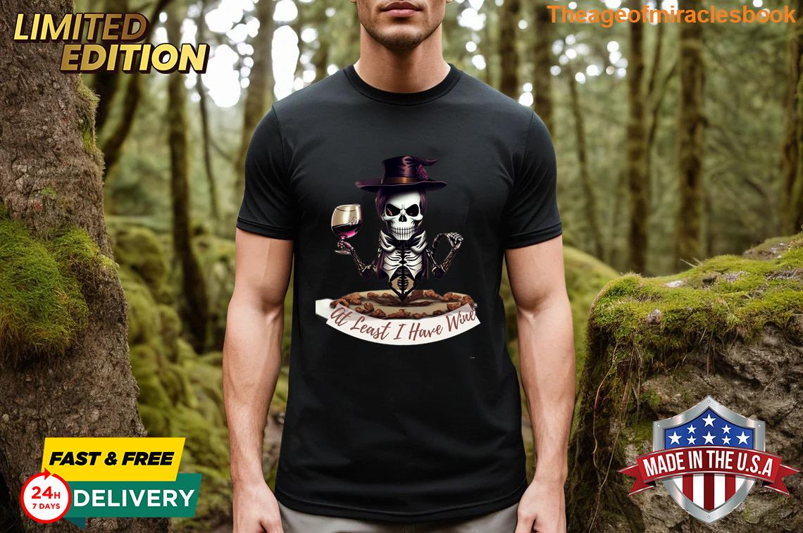 Angelic At Least I Have Wine Skeleton Embroidered T-shirt