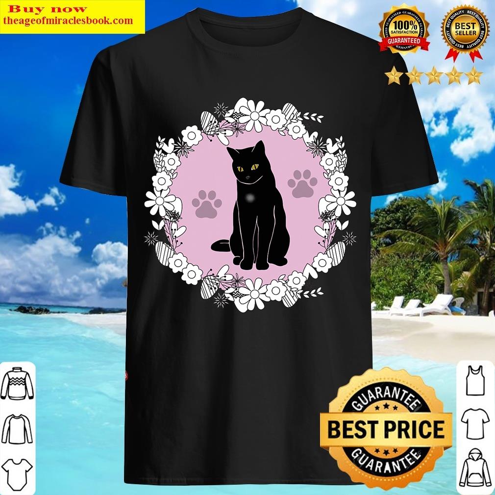 Cute Black Cat With Flowers T-shirt