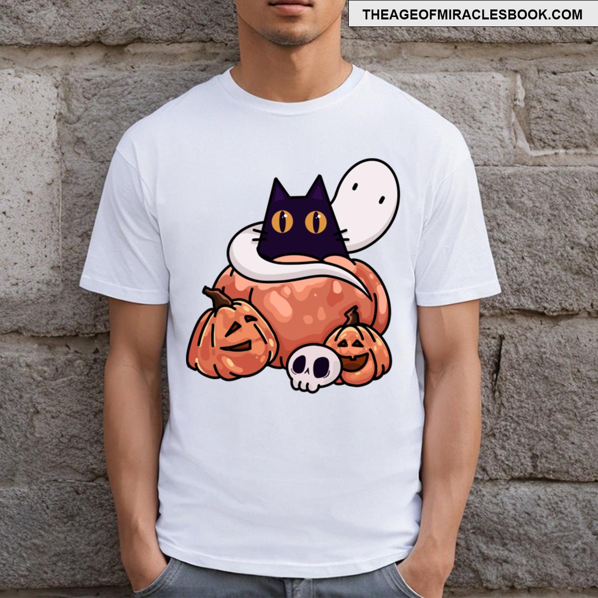 Black Cat And Halloween Pumpkins T-shirt