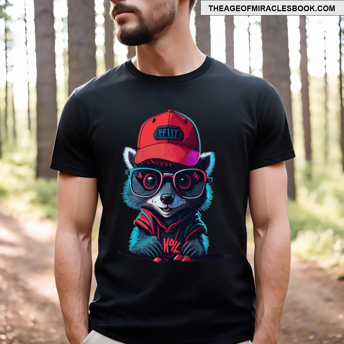 Raccoon In A Baseball Cap Design T-shirt
