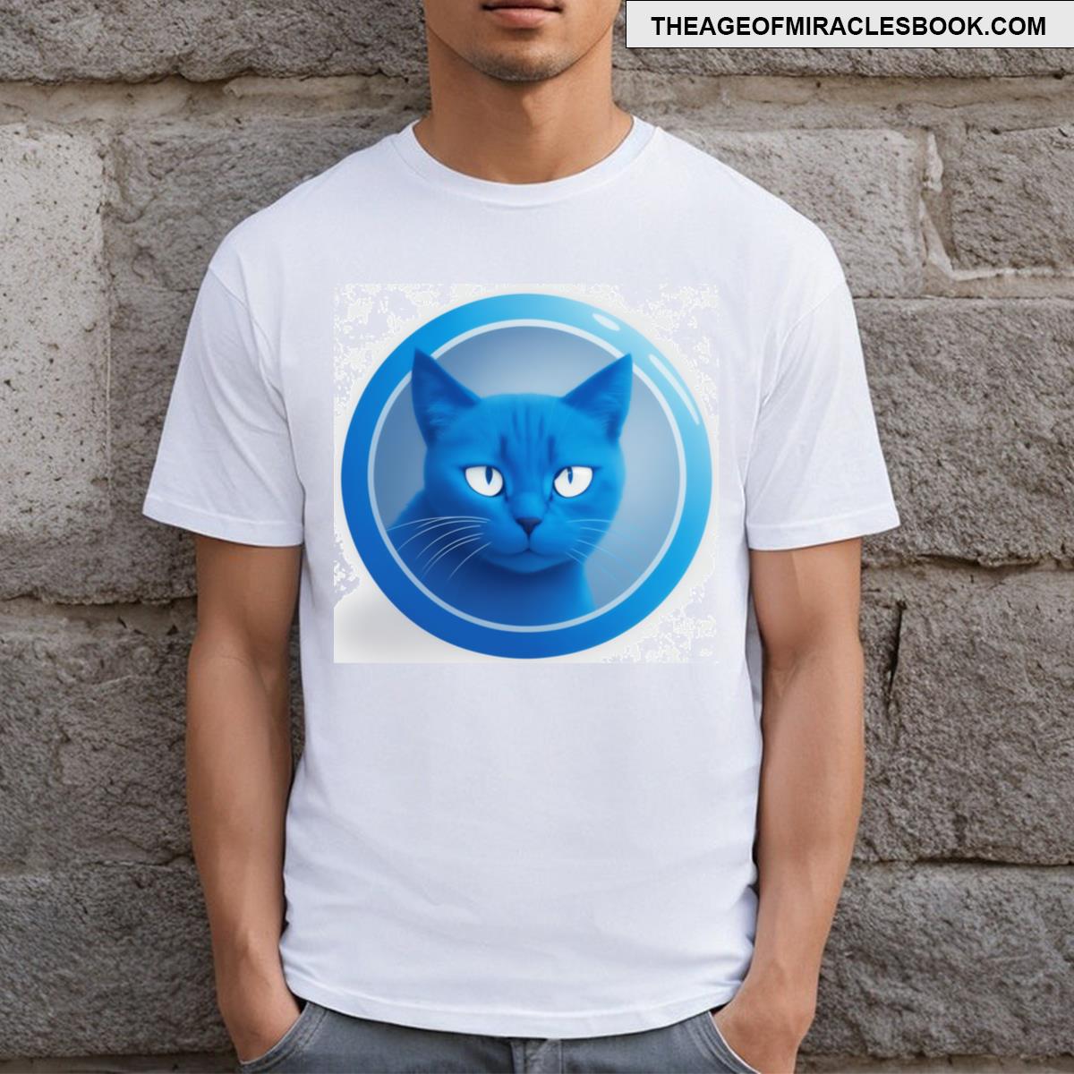 Blue Tabby Cat In Circle Cartoon T-shirt