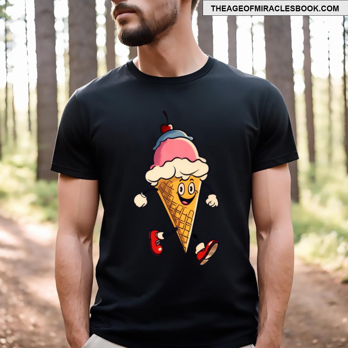 Cartoon Ice Cream Walking Smiling T-shirt