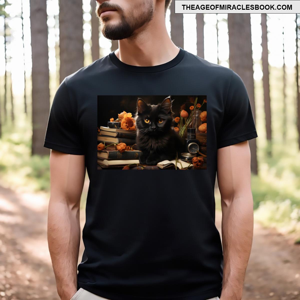 Cute Black Cat And Flowers T-shirt