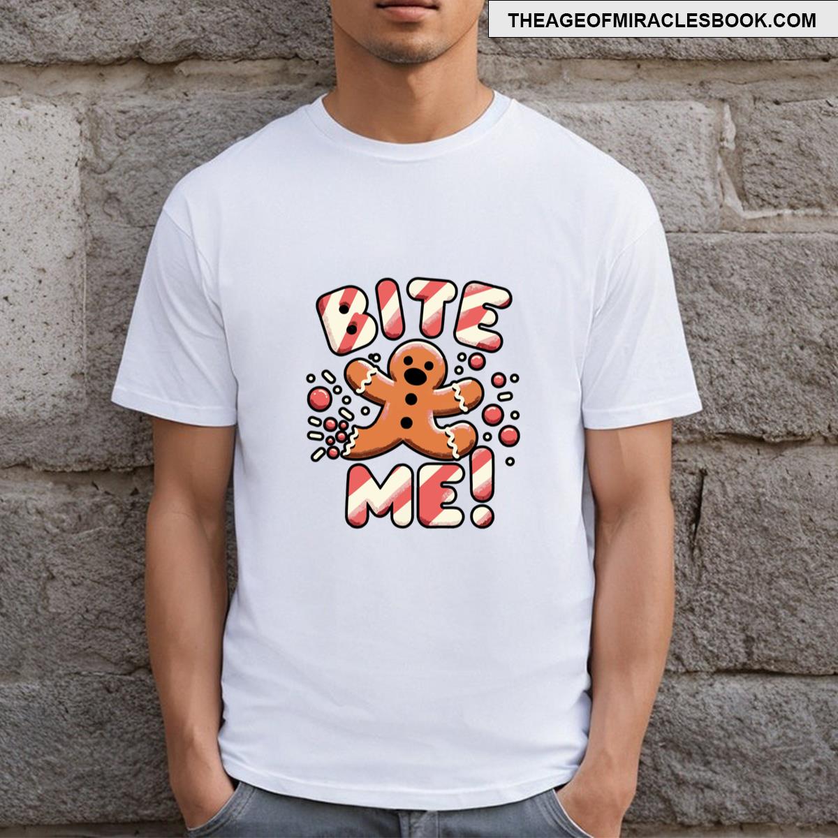 Bite Me Gingerbread Man Design T-shirt