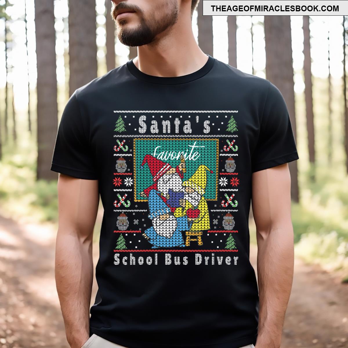 Santas Elfs Ugly Christmas Schoolbusdriver Vneck T-shirt
