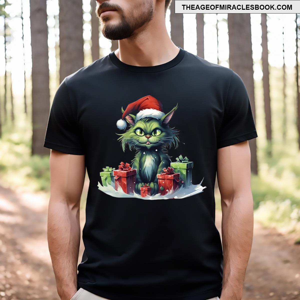 Cute Green Cat Christmas T-shirt