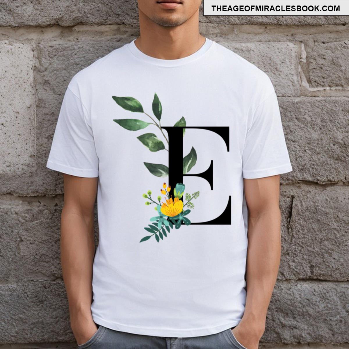 Monogram E Cute Flower Calligraphy Flower Lettering T-shirt