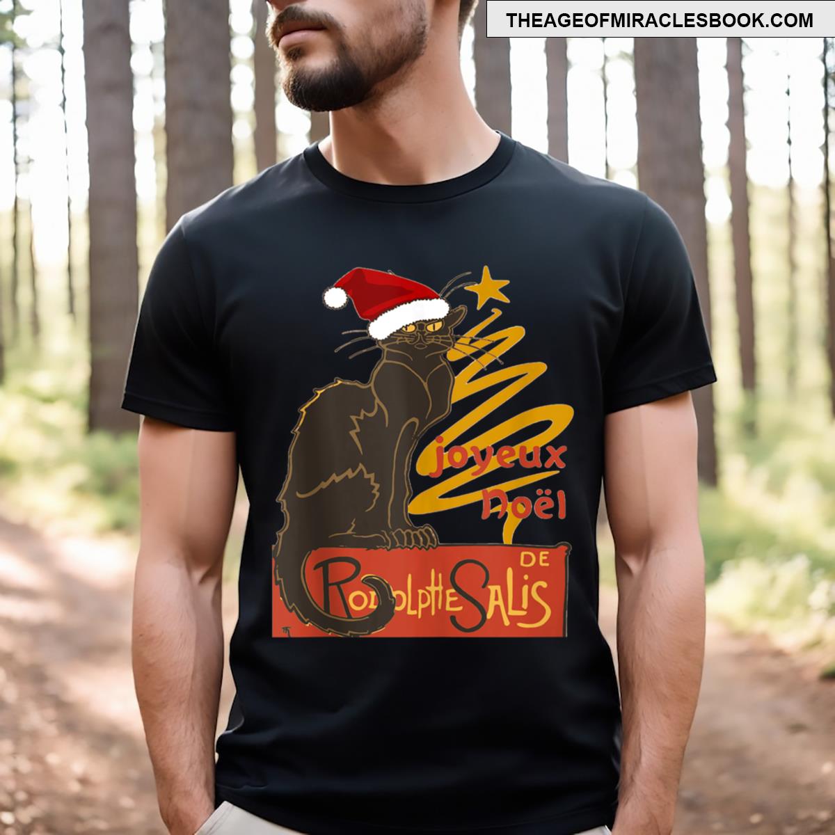 Joyeux Noel Le Chat Noir With Stylized Tree T-shirt
