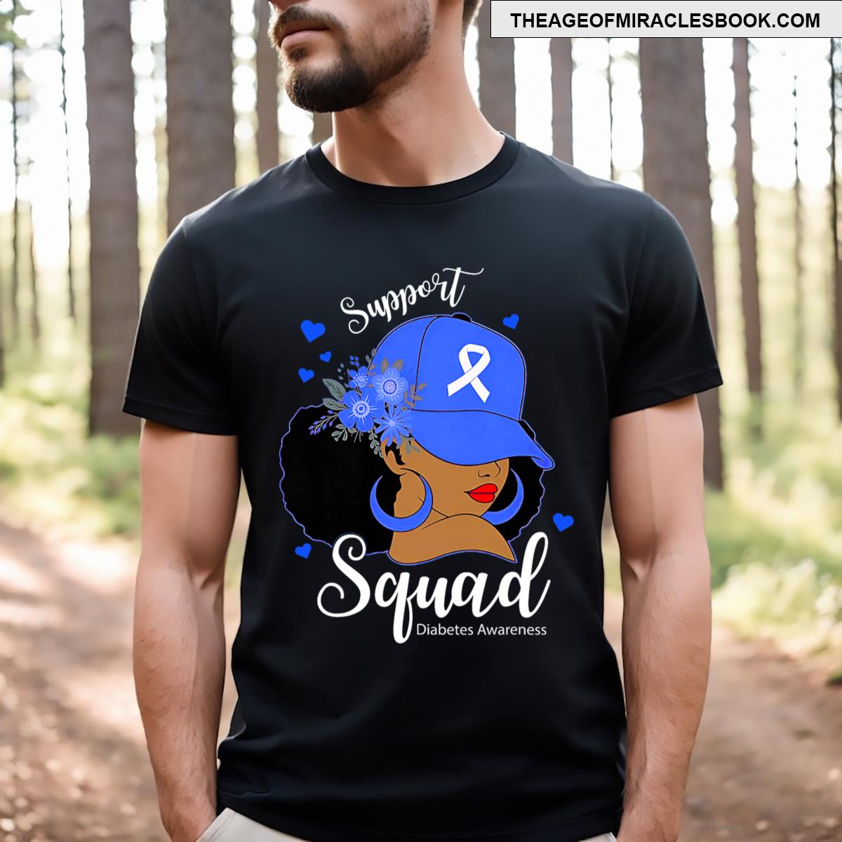 Support Squad Black Blue Diabetes Awareness T-shirt