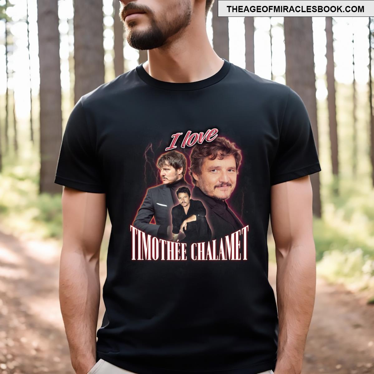 I Love Timothee Chalamet Pedro Pascal Cursed Fan Collage T-shirt