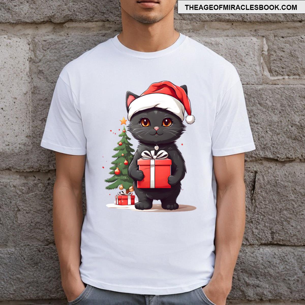 Black Kitten Santa T-shirt