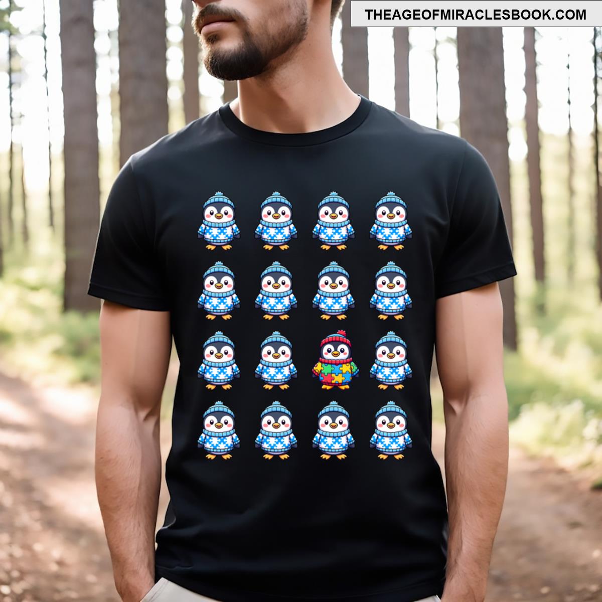 Autism Awareness Puzzle Penguin Party Pattern T-shirt