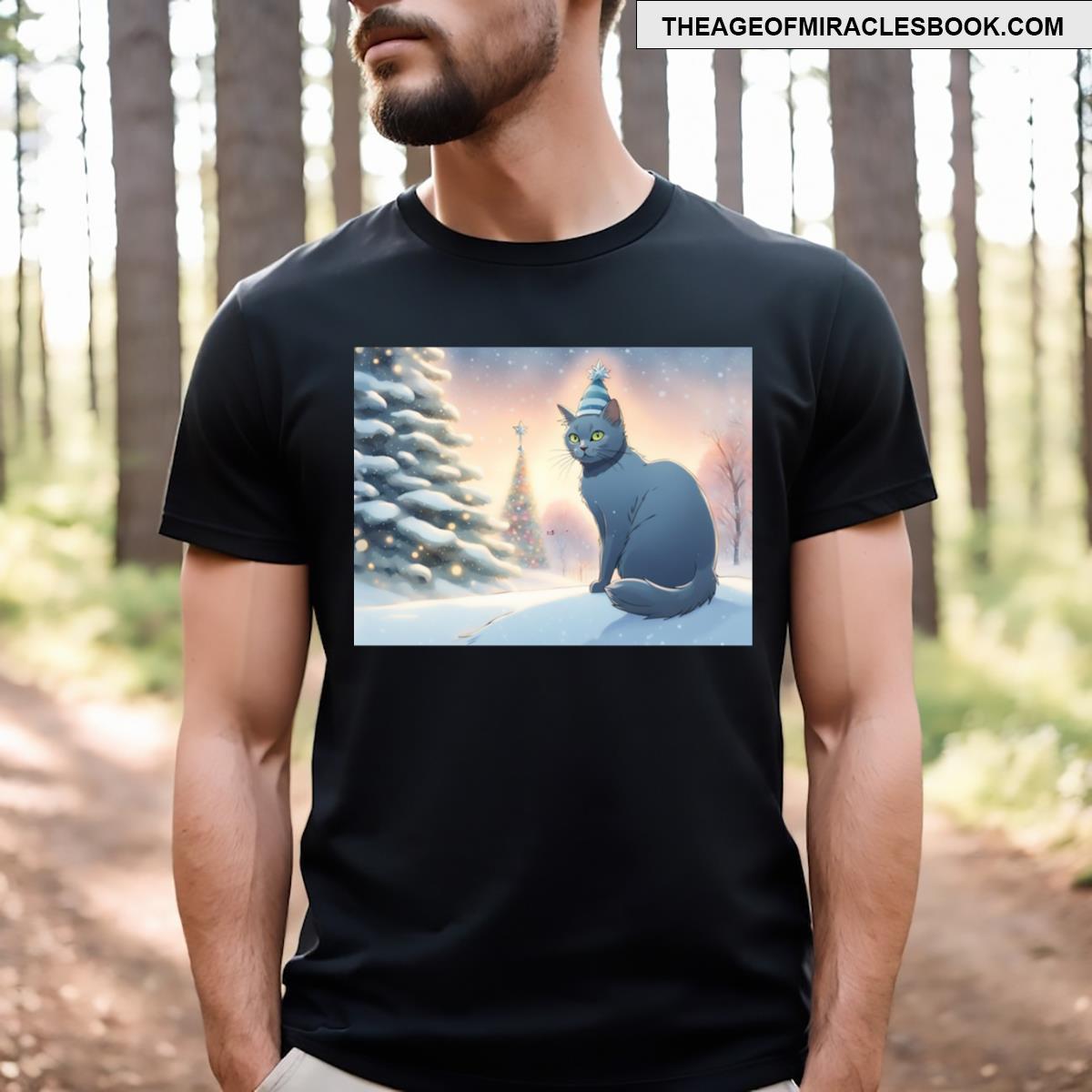 Christmas Blue Cat T-shirt