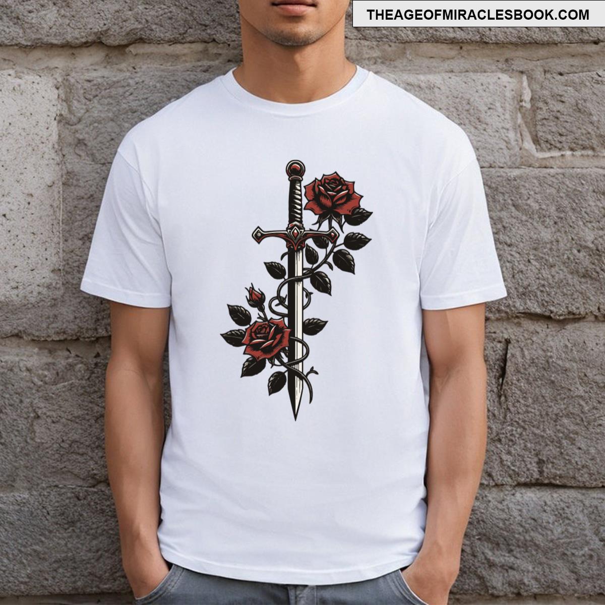 Medieval Art Sword With Roses T-shirt