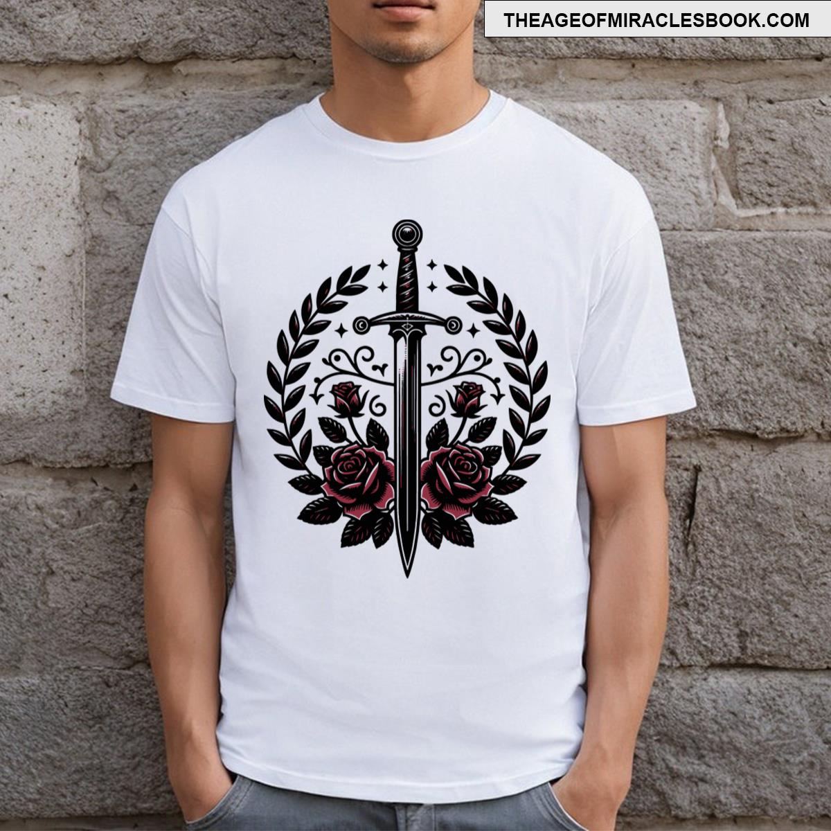 Medievalcore Sword Laurel And Roses T-shirt