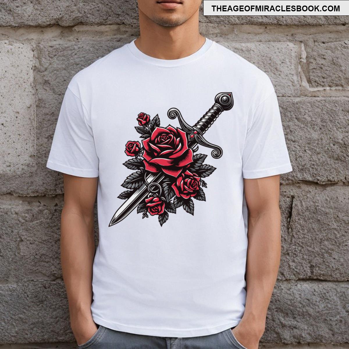 Tattoo Art Dagger With Roses T-shirt