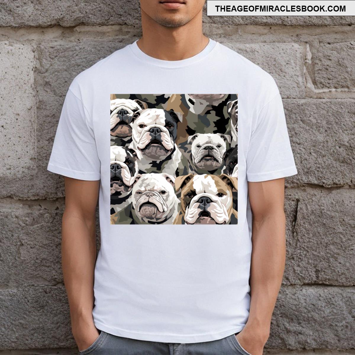 Bulldog In Camouflage Pattern T-shirt