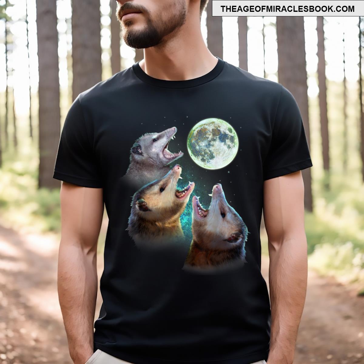 Three Possums Howling Art Three Wolves Howling In Moonlight T-shirt