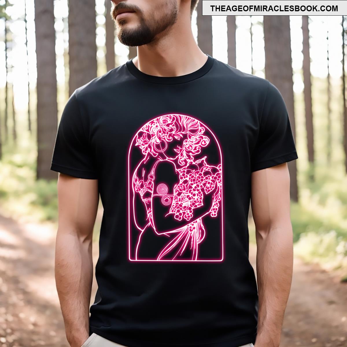 Alphonse Mucha Rose Neon T-shirt