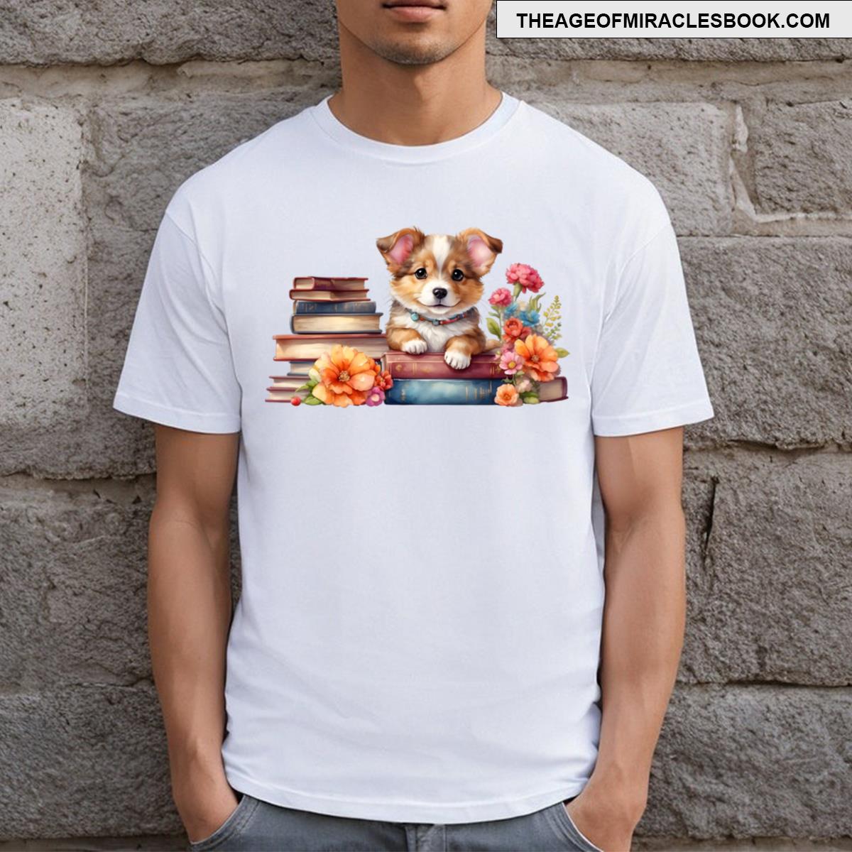 Puppy With A Stack Of Books T-shirt