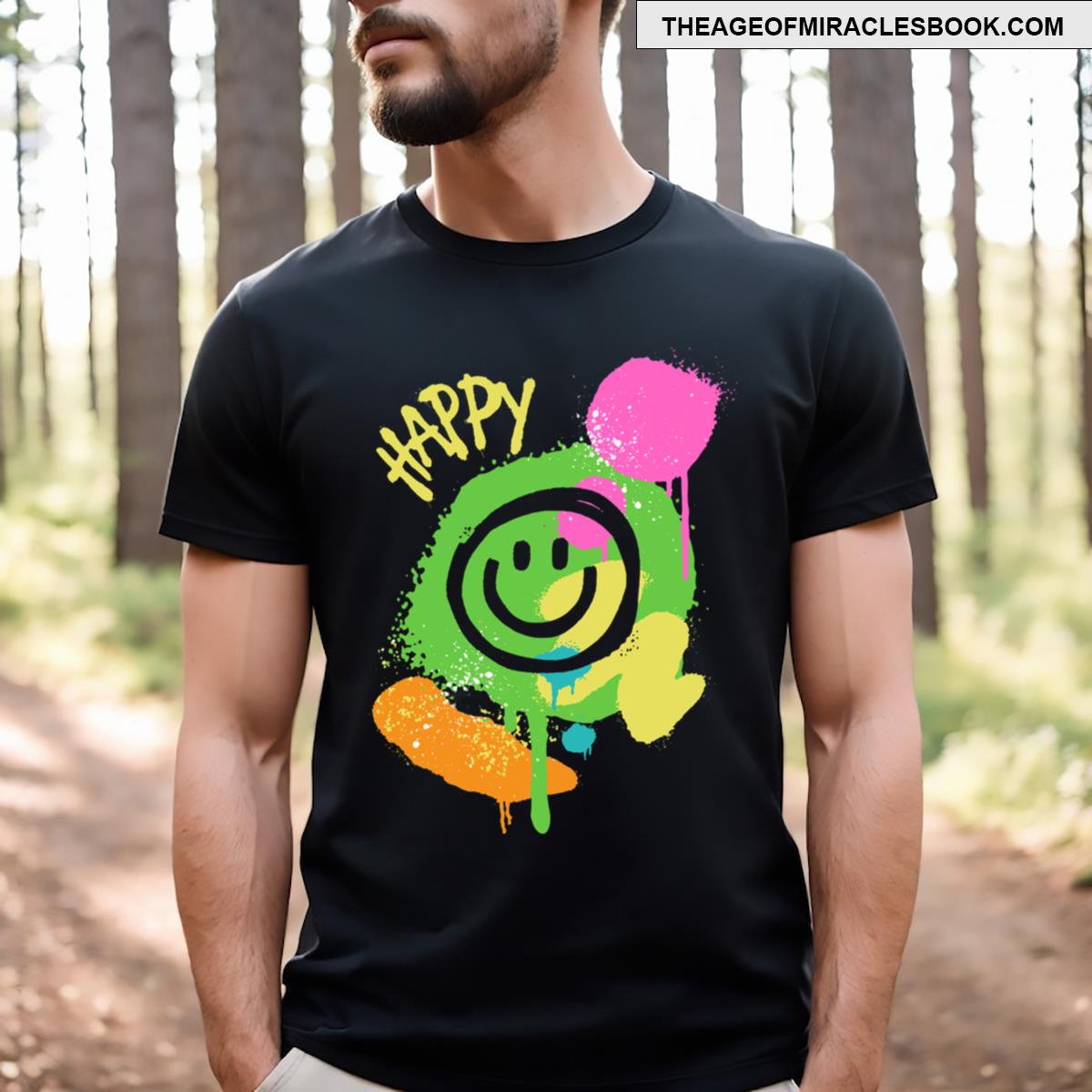 Green Black Graffiti Smiley Face T-shirt