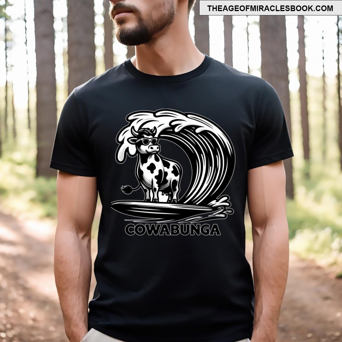 Cowabunga Funny Surfing Cow T-shirt