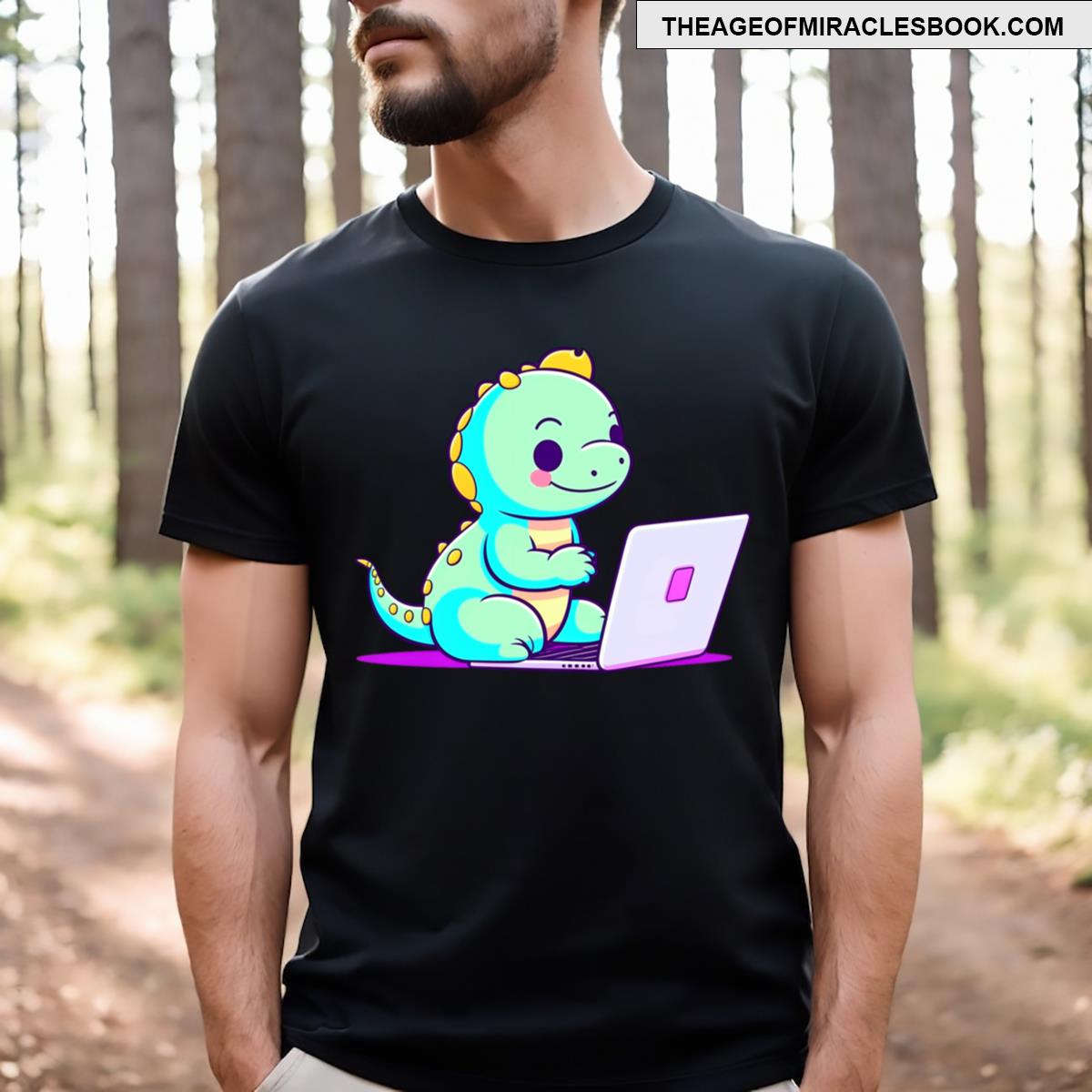 Cute Dino On Laptop T-shirt