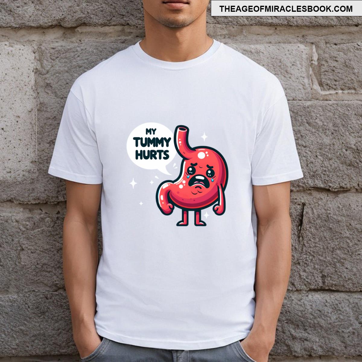 Whimsical Tummy Ache Cartoon T-shirt