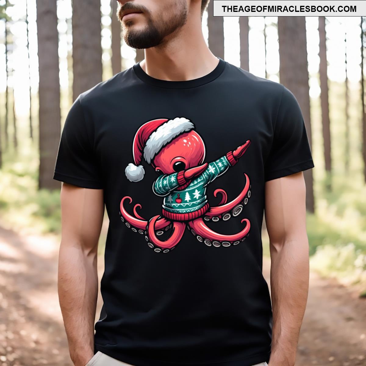 Dabbing Octopus With Santa Hat T-shirt