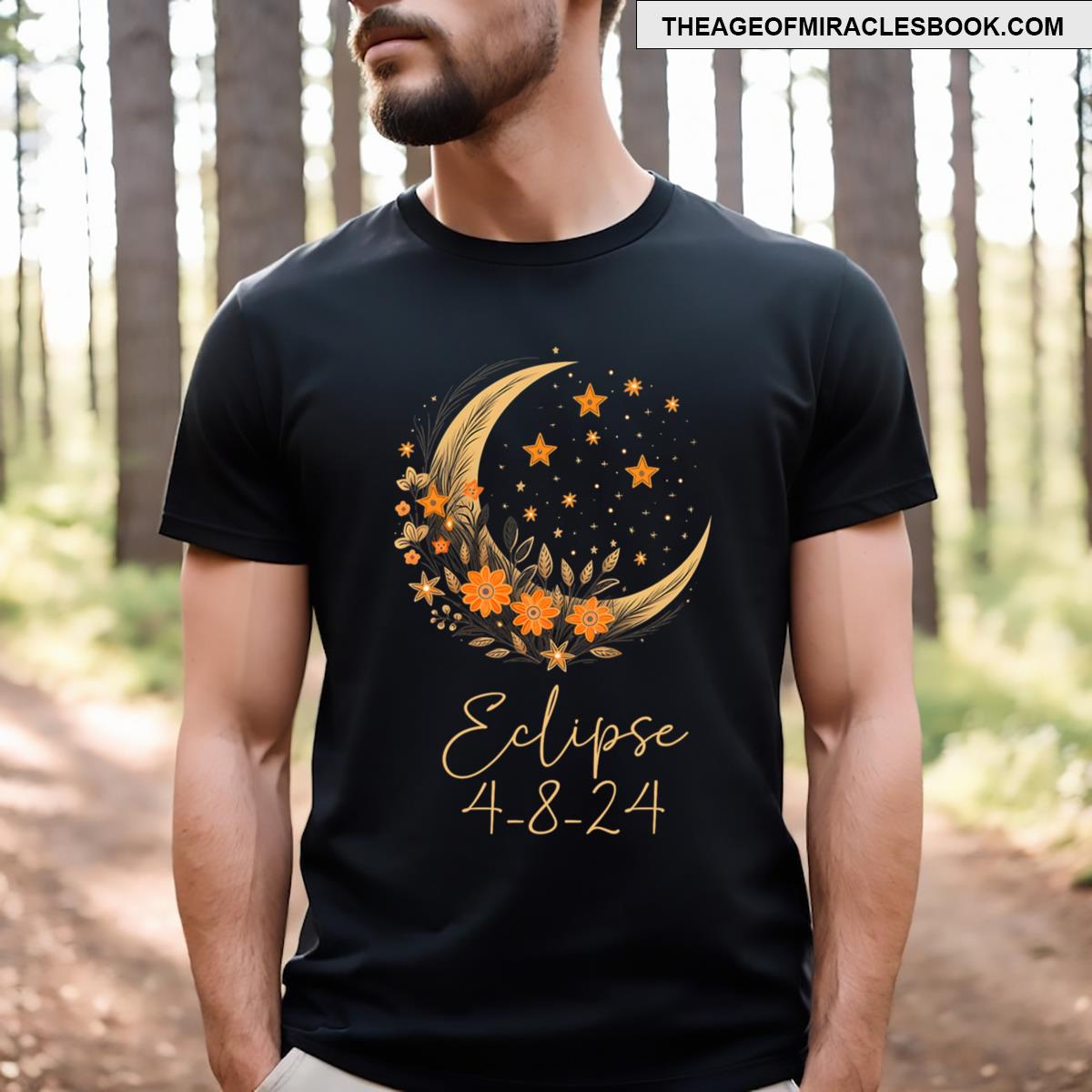 Womens Solar Eclipse With Floral Flowers T-shirt