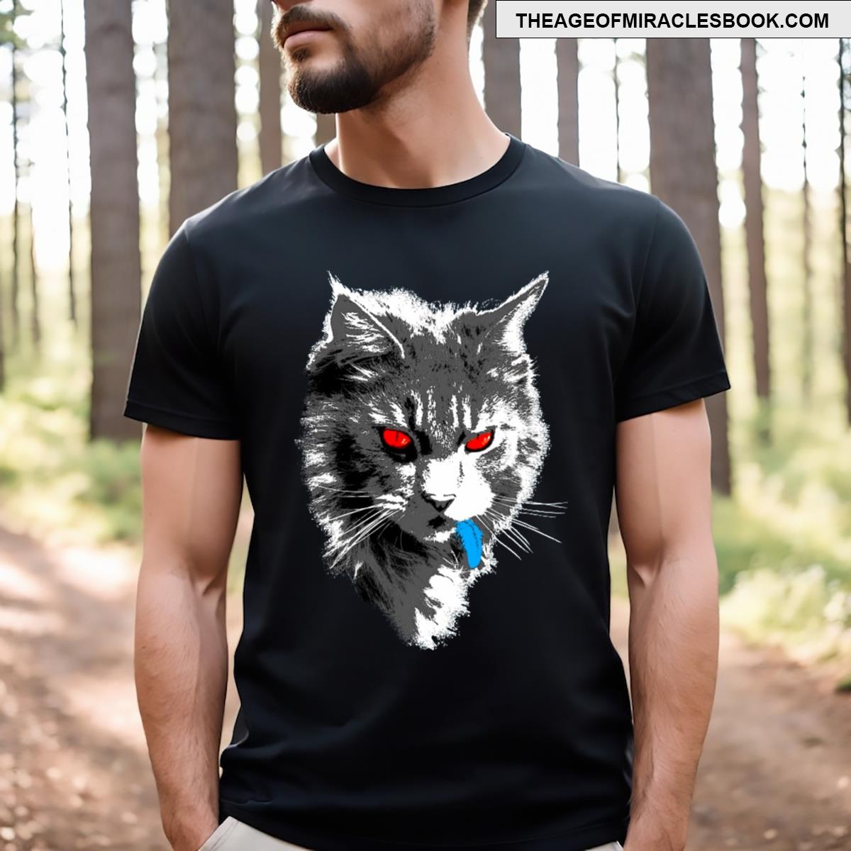 Grey Cat And Blue Bird T-shirt