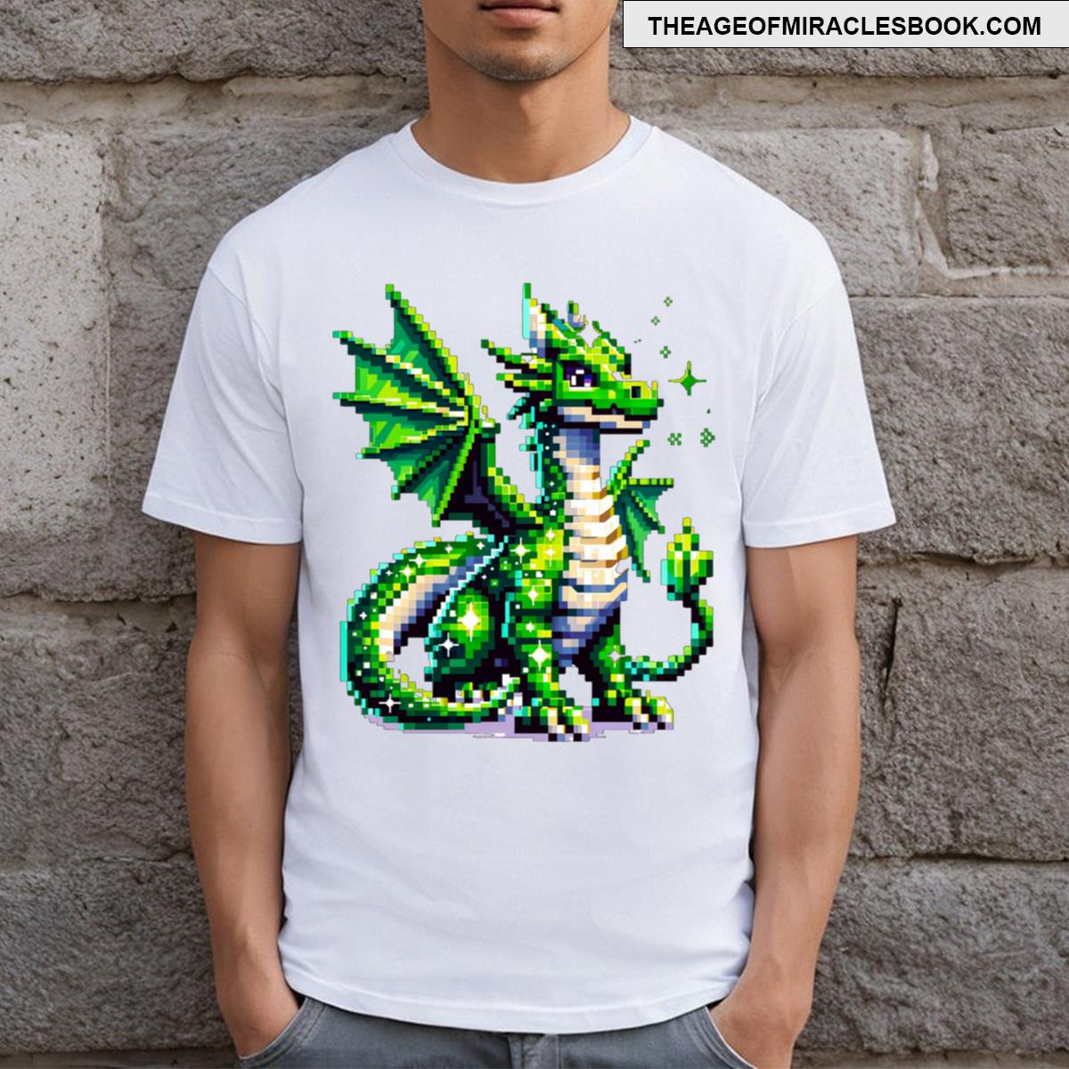 Green Sparkling Pixel Dragon T-shirt