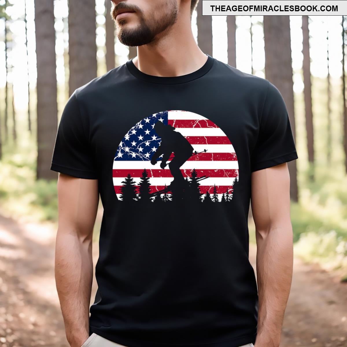 Ski Us American Flag Skiing Mountain T-shirt