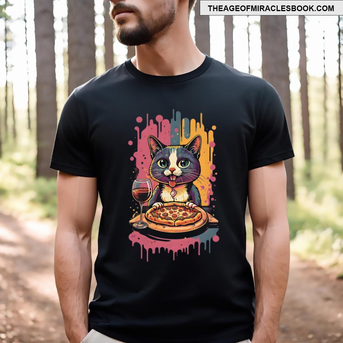 Cat Eats Pizza And Drinks Wine T-shirt