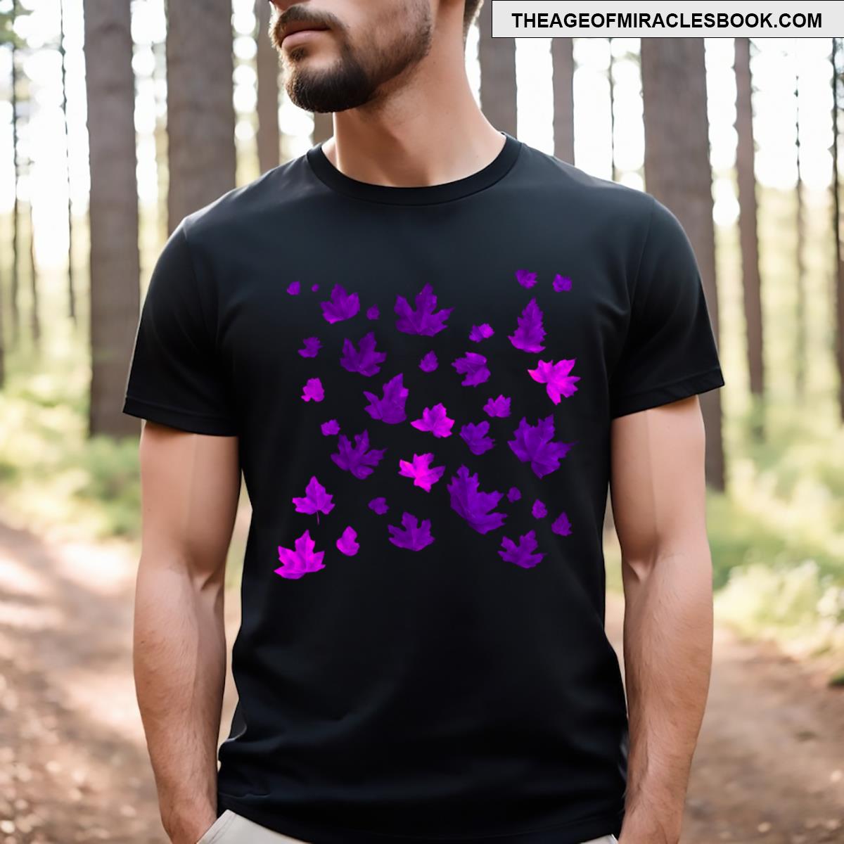 Colorful Leaves Pattern Purple T-shirt
