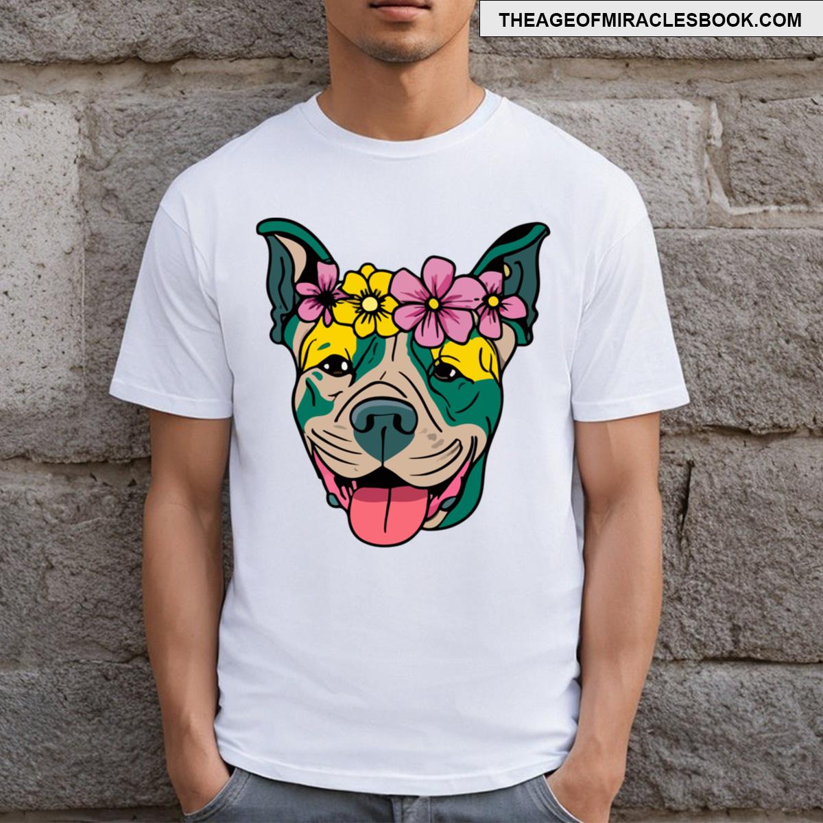 Flower Pitbull Stickers T-shirt