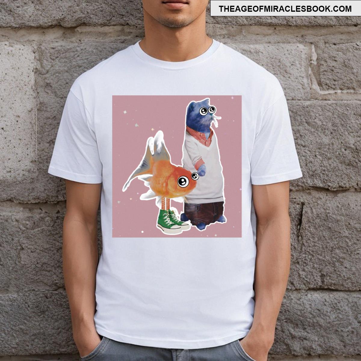 Blue Cat Golden Fish T-shirt