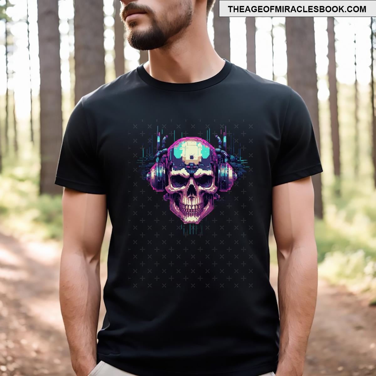 Pixel Art Skull Glitching Design 8bit Cyberpunk T-shirt