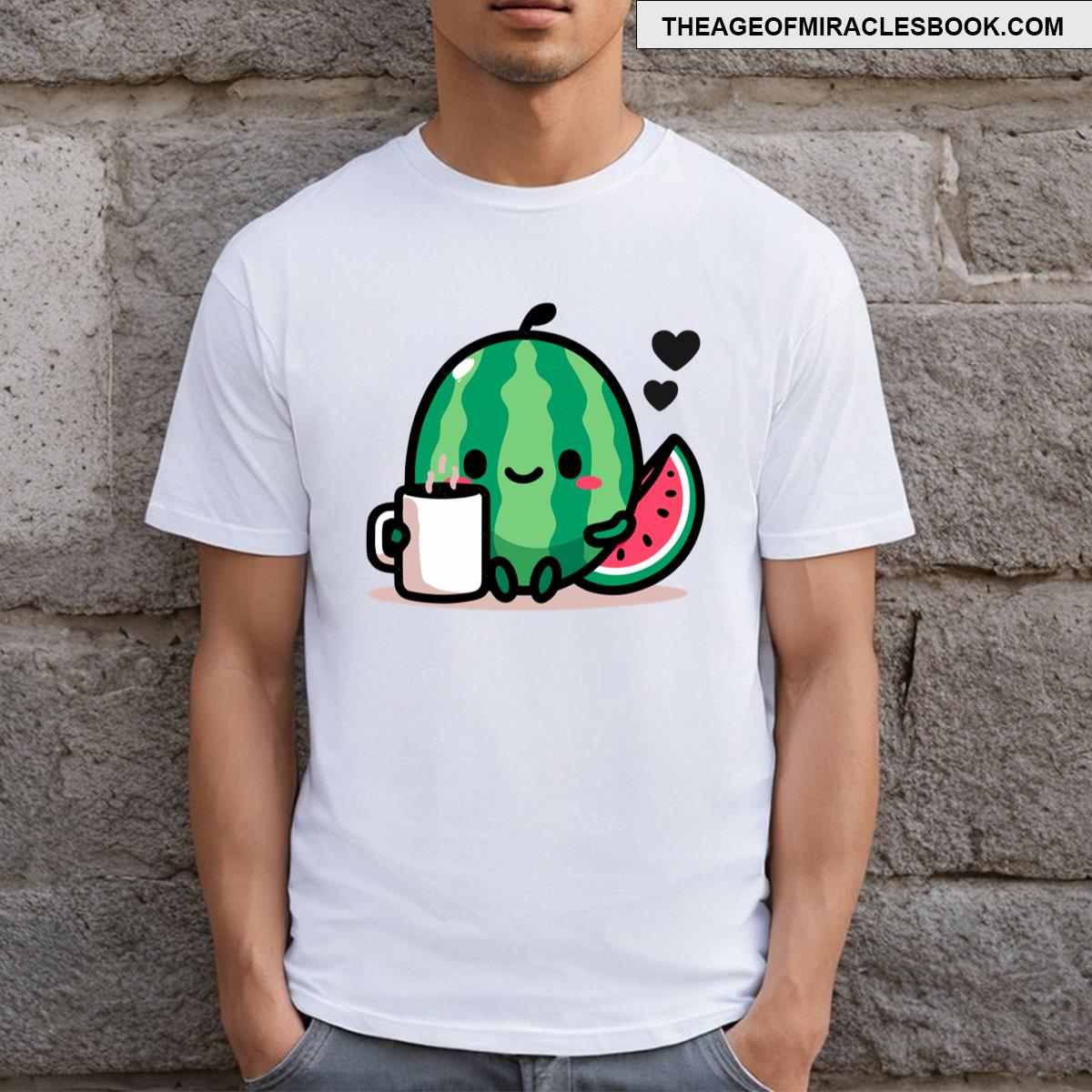 Cute Watermelon Drinking Coffee T-shirt